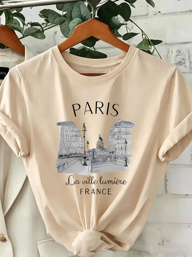 Street Fashion Paris 2025 Trends - Женская футболка с принтом «Париж» и